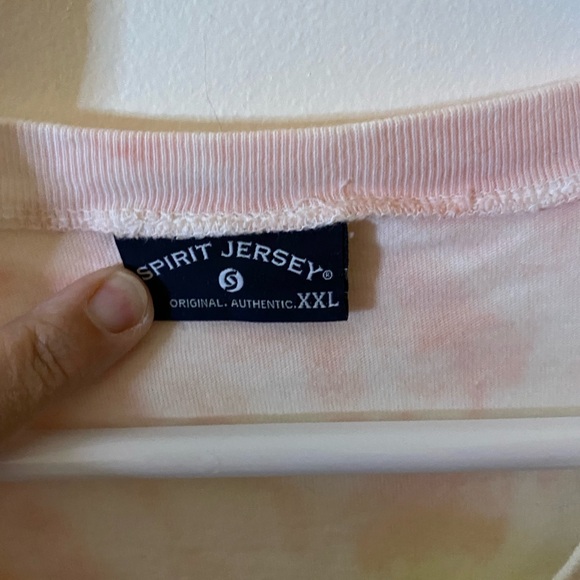 Spirit Jersey Women’s 2X long sleeve TShirt V Neck Tye Dye yellow Pink Blue NWOT - Picture 4 of 11